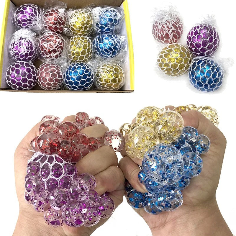 Rainbow Squeeze Ball Stress Relief Grape Balls Relieve Pressure Balls Hand Fidget Toy Rainbow Novelty Squeeze Ball Mesh Colorful