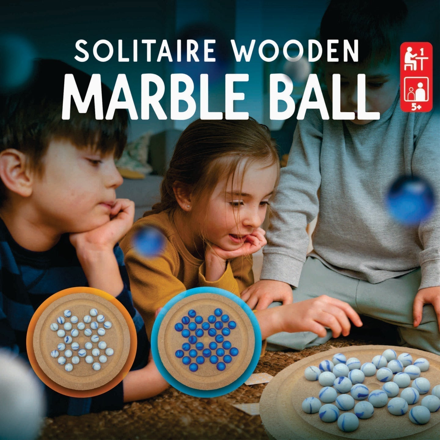 Solitaire Wooden Game with Marbles