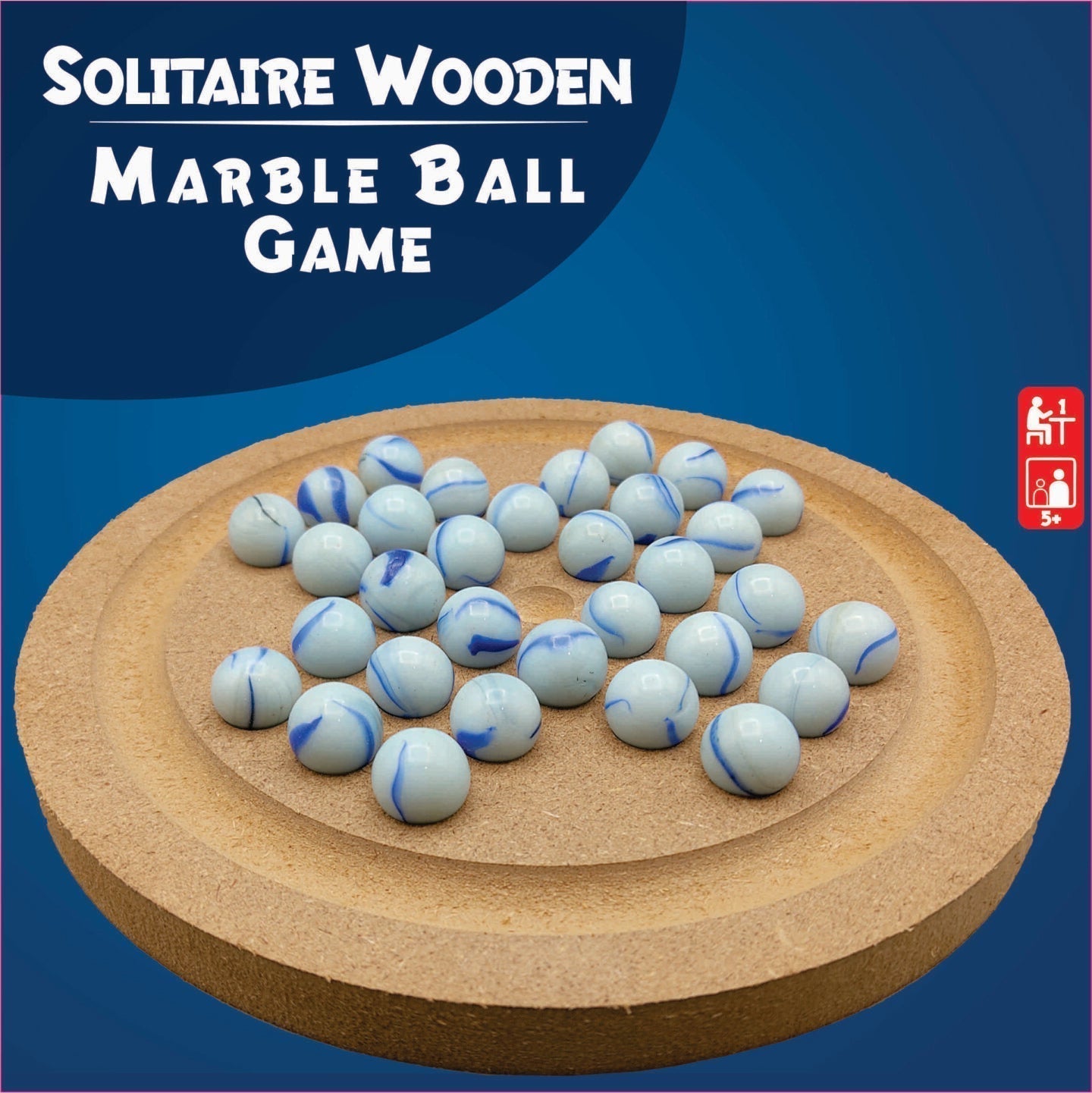 Solitaire Wooden Game with Marbles