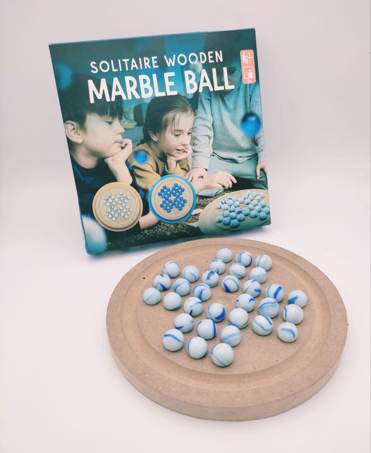 Solitaire Wooden Game with Marbles