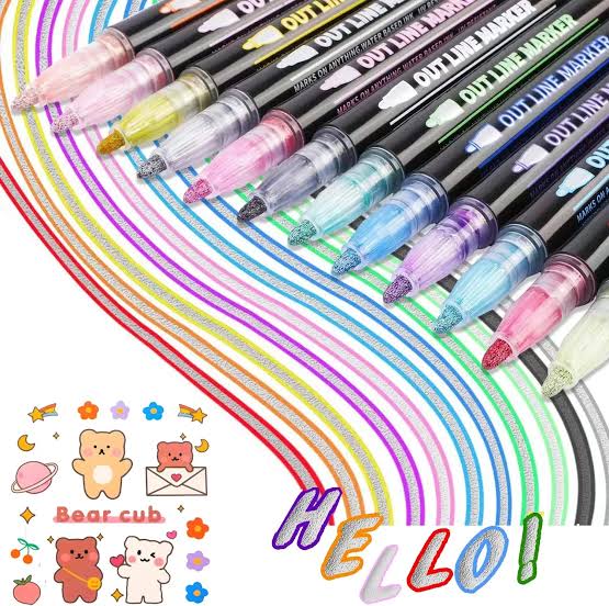 Outline Marker Set, Magic Shimmer Markers Pens Set for Kids, Outline Markers Self-outline Metallic Markers (8 PCS)