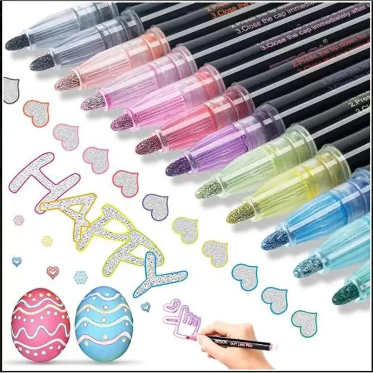 Outline Marker Set, Magic Shimmer Markers Pens Set for Kids, Outline Markers Self-outline Metallic Markers (8 PCS)