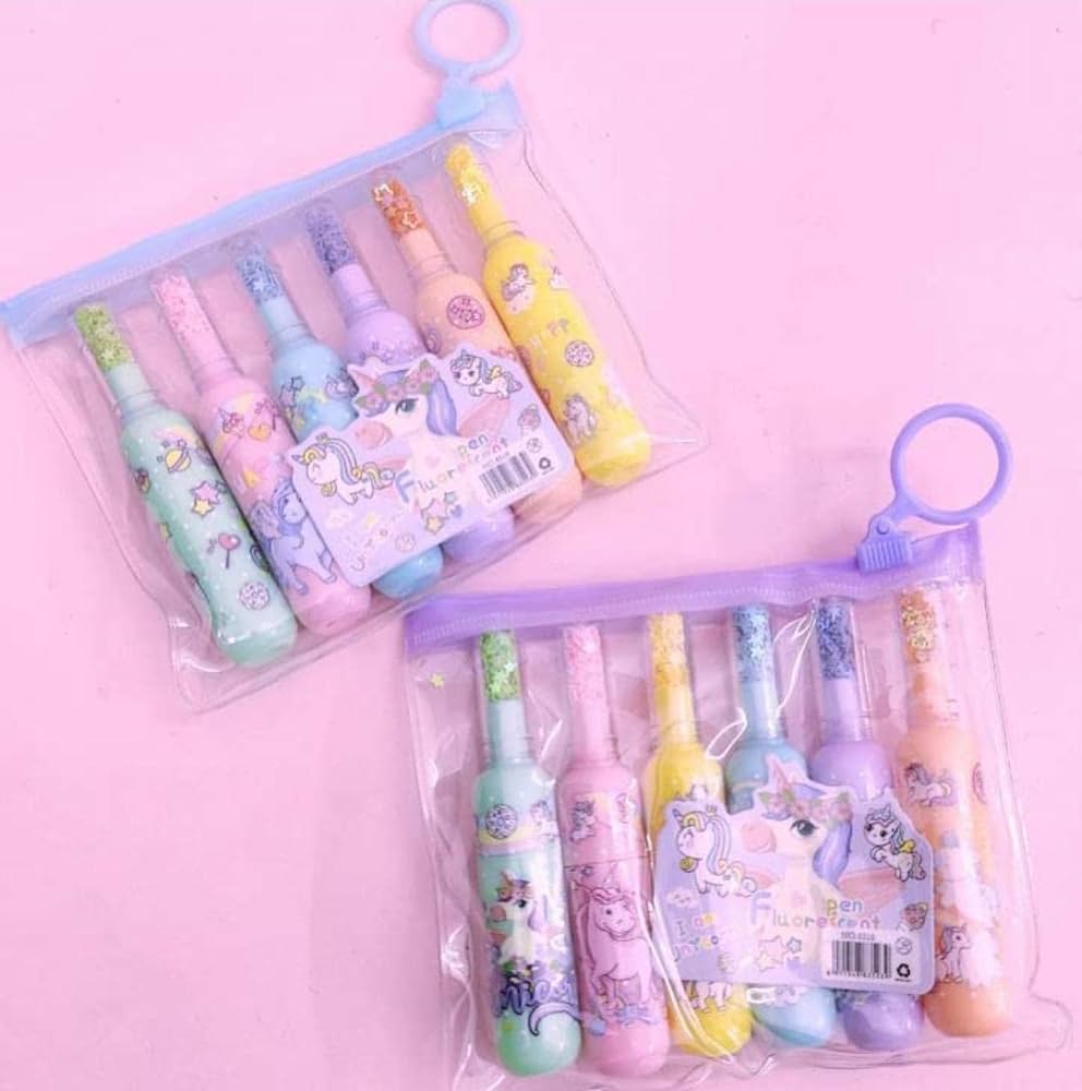 Unicorn Highlighter Bottle Shape for Boys / Girls ,Cute Highlighter Marker Pens for Kids (6Pcs Pack)